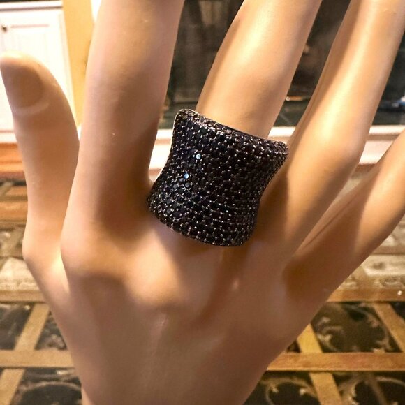 JTV Black Spinel Band Ring Sz 8 .925 Sterling Silver - Picture 2 of 5